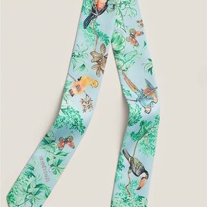Hermes Tropical Print Twilly in Light Blue and Green